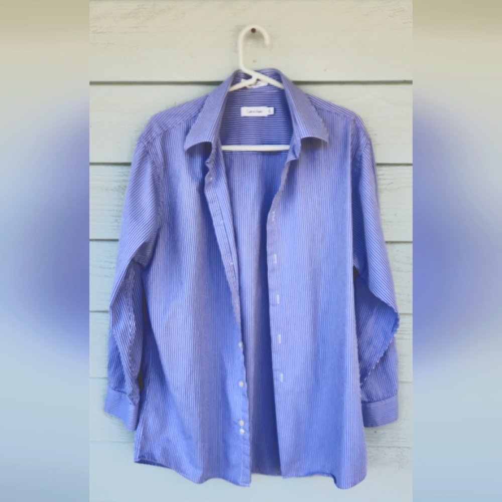 Calvin Klein Men's Blue Striped Dress Shirt